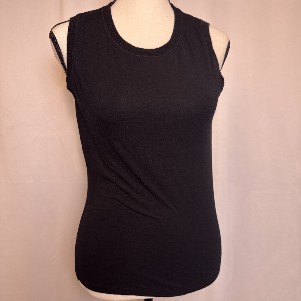 Les Copains Womens Cotton Textured Round Neckline Tank Top Black Size 42